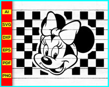 Load image into Gallery viewer, Happy Miss Mouse Svg, Checkered Background Mouse Svg, Family Trip Svg, Family Vacation Svg, Cute Mouse Svg, Vacay Mode, Png Svg For Print