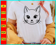Load image into Gallery viewer, Cat Face SVG, Cute Cat Face Svg, Cat Face Outline Png, Cute Cat Face png, Cut Kitty Face, Kitten Face svg, Cat Whiskers svg, Svg, Png, Jpg, Cute Cat Face Vector - Instant Digital Download – High-Quality SVG, PNG & Vector Files