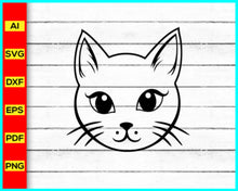 Load image into Gallery viewer, Cat Face SVG, Cute Cat Face Svg, Cat Face Outline Png, Cute Cat Face png, Cut Kitty Face, Kitten Face svg, Cat Whiskers svg, Svg, Png, Jpg, Cute Cat Face Vector - Instant Digital Download – High-Quality SVG, PNG & Vector Files