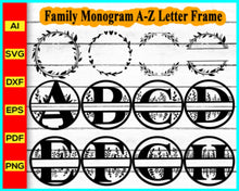 Load image into Gallery viewer, Family Monogram A-Z Letter Frame Svg, Alphabet Monogram Svg, A to Z Letter Svg, Floral Letter Svg silhouette, Floral wreath svg silhouette - My Store