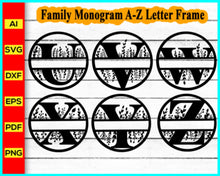 Load image into Gallery viewer, Family Monogram A-Z Letter Frame Svg, Alphabet Monogram Svg, A to Z Letter Svg, Floral Letter Svg silhouette, Floral wreath svg silhouette - My Store