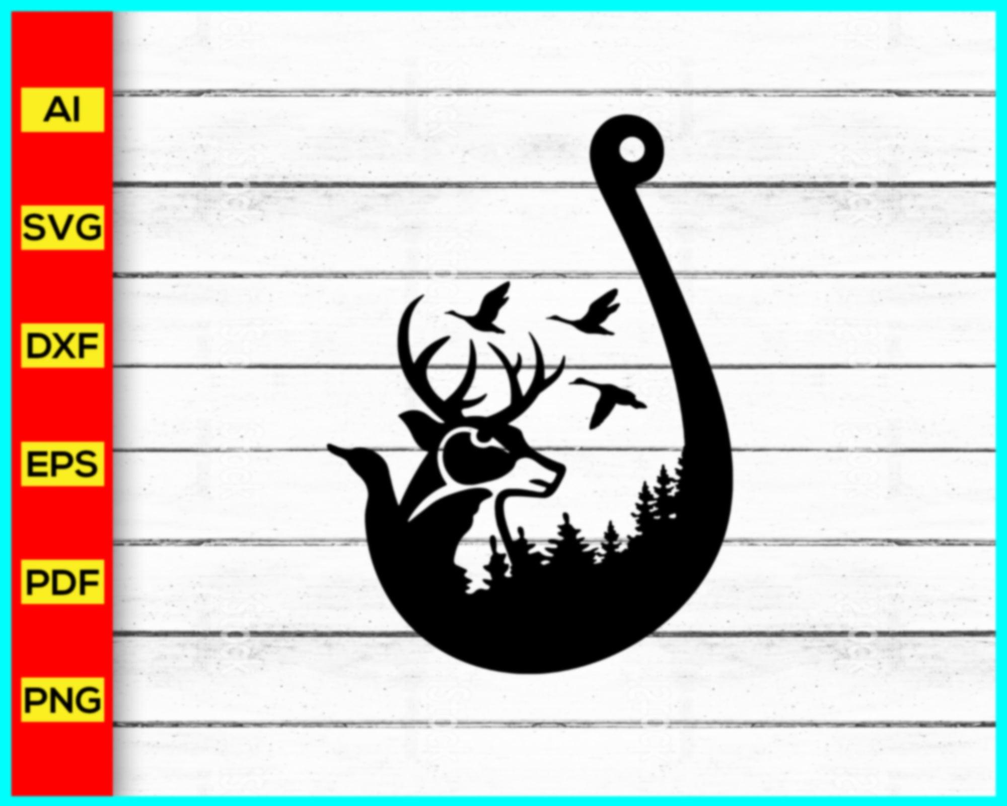 Deer and Hook Svg, Fishing svg silhouette png, Deer Hunting Svg, Fishi –  Disney PNG