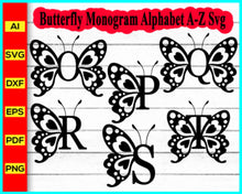 Load image into Gallery viewer, Butterfly Monogram Alphabet A-Z Svg Png Silhouette, Butterfly Svg Png Silhouette, Alphabet A-Z, Letter Monogram A-Z Svg - My Store