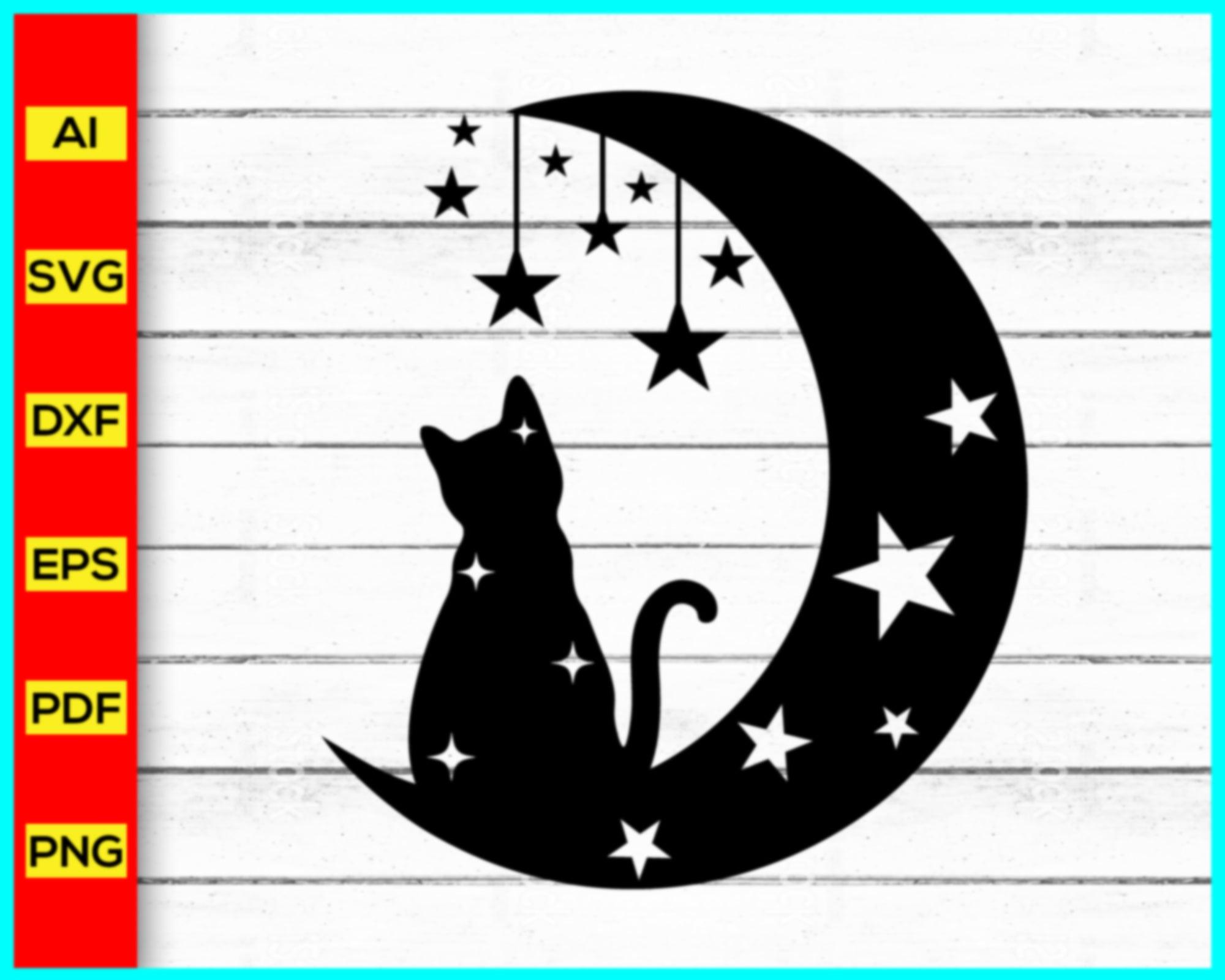 Moon Cat Svg, Cat Svg Luna Cat SVG, Cat With Star, Magical Cat, celest