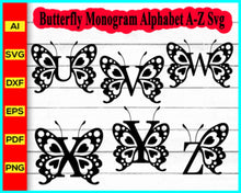 Load image into Gallery viewer, Butterfly Monogram Alphabet A-Z Svg Png Silhouette, Butterfly Svg Png Silhouette, Alphabet A-Z, Letter Monogram A-Z Svg - My Store