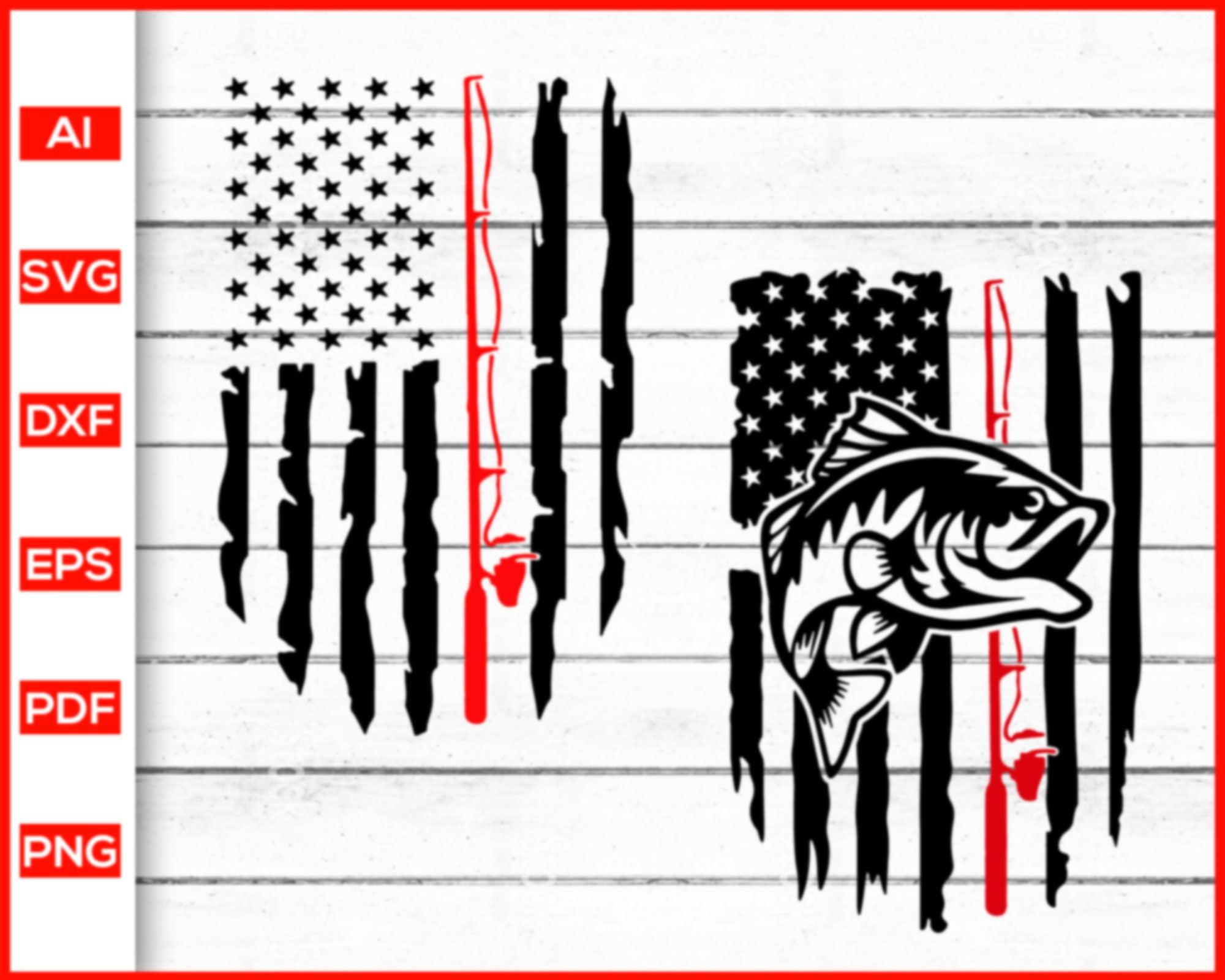 Bass Fish SVG Distressed American Flag USA Fishing Fisherman