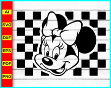 Load image into Gallery viewer, Happy Miss Mouse Svg, Checkered Background Mouse Svg, Family Trip Svg, Family Vacation Svg, Cute Mouse Svg, Vacay Mode, Png Svg For Print
