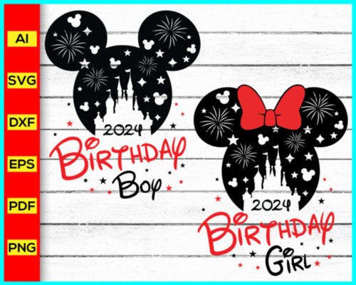 Disney Birthday Svg Png Files, Birthday Girl 2024 SVG, Birthday Boy 2024 SVG, Family Trip 2024 Svg, Files for cutting machines and sublimation, Disney Family Vacation 2024 SVG, Mouse silhouette, Mickey Mouse silhouette, Minnie Mouse Svg, Disney Svg, Disney Cut file for cricut, silhouette, vector, clipart, editable svg file
