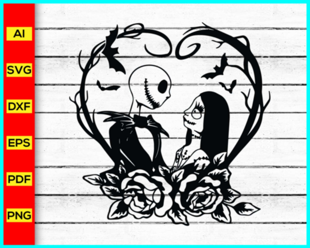 Jack and Sally Love, Nightmare svg, Jack smile face svg, Nightmare before Christmas svg, Halloween svg, Jack and Sally svg, Jack Skellington svg, Sally svg, trending in google, Cut file for cricut, free svg files, silhouette, vector, clipart, editable svg file