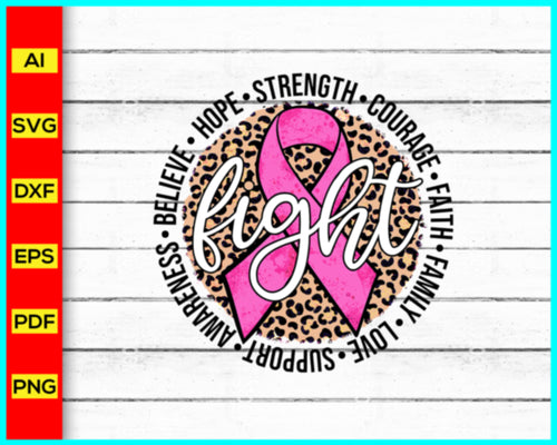 Fight Breast Cancer Svg, Breast cancer awareness, Cancer awareness t-shirt, Pink ribbon svg, Leopard print design, Breast cancer awareness t-shirt, trending in google, Cut file for cricut, free svg files, silhouette, vector ai, clipart, editable svg file