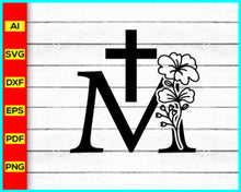 Load image into Gallery viewer, Flower Letter M. Floral Letter SVG PNG, JPEG, eps, ai, pdf and dxf, Faith Cross SVG, Religious SVG,Faith svg, Pray svg, Christian cross svg, Bible verse svg -&nbsp;Instant Digital Download – High-Quality SVG, PNG &amp; Vector Files
