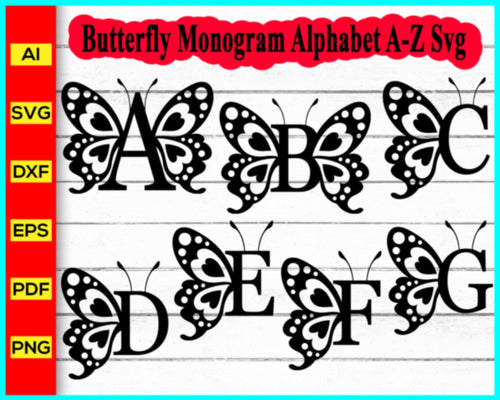 Butterfly Monogram Alphabet A-Z Svg Png Silhouette, Butterfly Svg Png Silhouette, Alphabet A-Z, Letter Monogram A-Z Svg - My Store