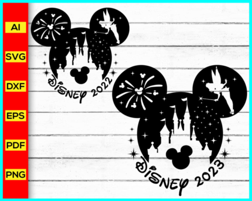 Mickey Ears Tinker Bell Castle, 2022, 2023, Mickey Mouse silhouette Png, Cartoon character Cut file, Animal Kingdom, magic, Disney Svg, Disney Cartoon character Cut file - Disney PNG