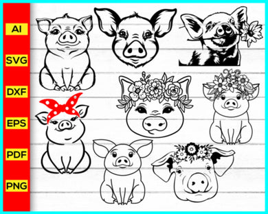 Pig Svg Bundle, Pig svg png silhouette cricut vector, Floral Pig svg, Cut file for cricut, silhouette, vector, clipart, editable svg file - My Store
