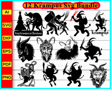 12 Christmas Krampus Svg Bundle, Krampus silhouette svg png, Cut file for cricut, silhouette, vector, clipart, editable svg file - My Store