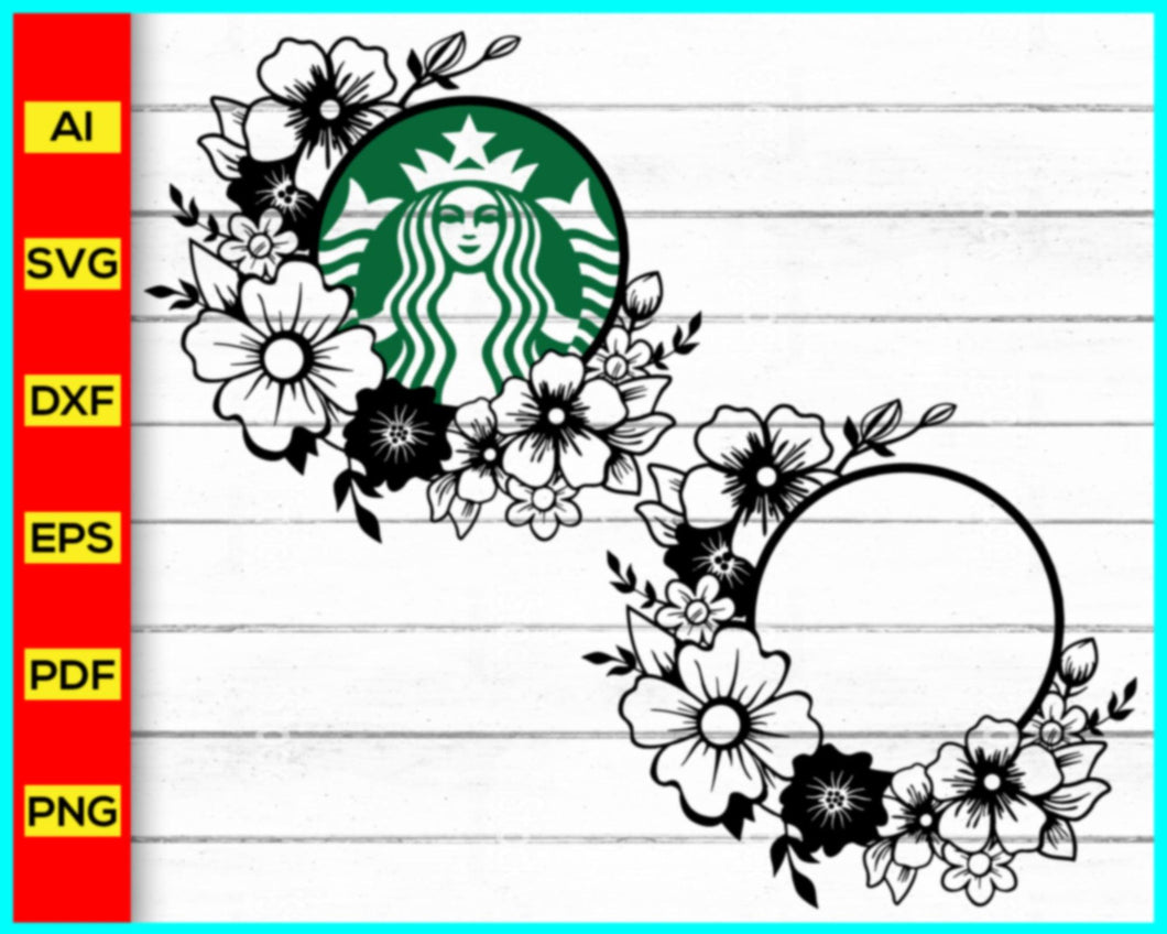 Personalized Floral Starbucks Svg, Floral Round Frame Svg, Starbucks Logo SVG, Coffee brand svg png, Starbucks Coffee Logo SVG, DXF, PNG - My Store
