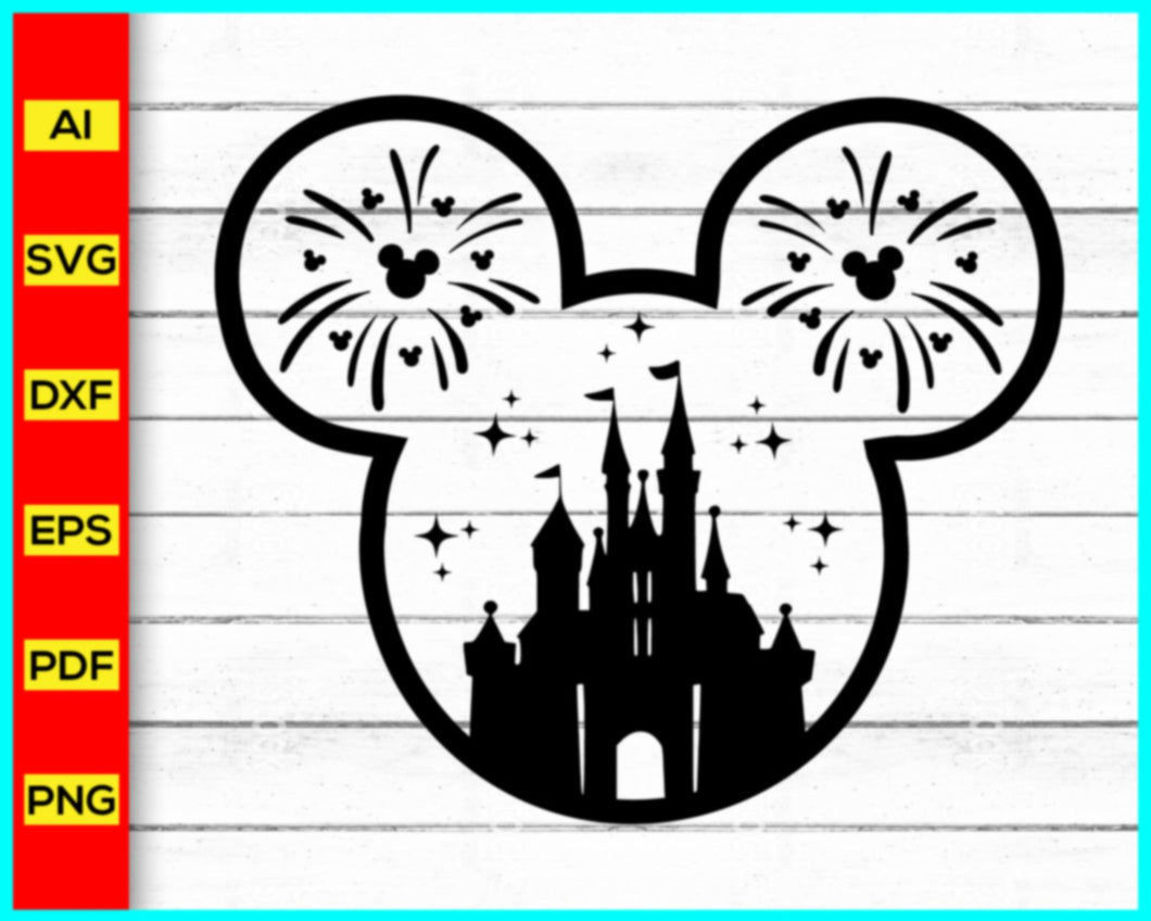 Castle Firworks Mouse Ears Svg, Mickey Mouse Svg Silhouette, Disney Ca –  Disney PNG