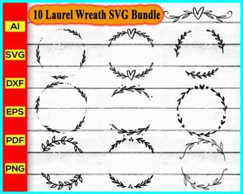 Laurel Wreath & Flourish SVG Bundle, Floral Wreath Svg png silhouette, Floral Svg png silhouette, Floral Frame Svg png silhouette, Flourish Svg png silhouette - My Store