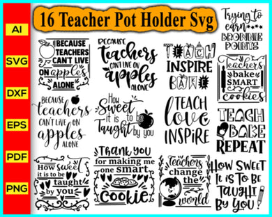 Teacher pot holder designs Bundle Svg, Teacher Svg Bundle, Teacher Quotes svg, School Teacher Svg, Teacher Life Svg, Blessed Teacher Svg - My Store