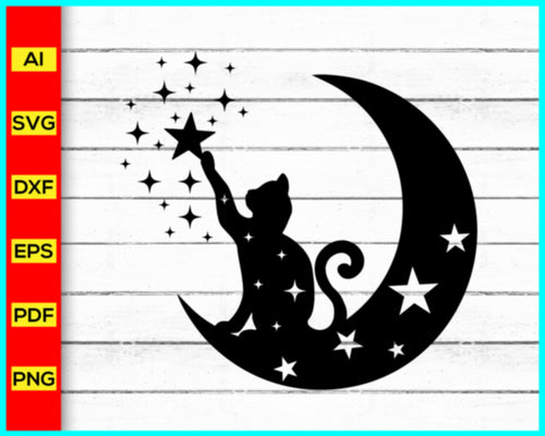 Moon Cat Svg, Cat Svg Luna Cat SVG, Cat With Star, Magical Cat, celestial Svg, spooky cat svg, magic cat svg, celestial cut file, Cat and Moon SVG - My Store