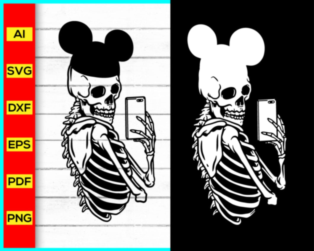 Disney Mickey Skeleton Mirror Selfie Svg, Selfie Skeleton SVG, Funny Gothic T-Shirt, Halloween Skeleton Mirror Selfie Svg, Cut file for cricut - My Store