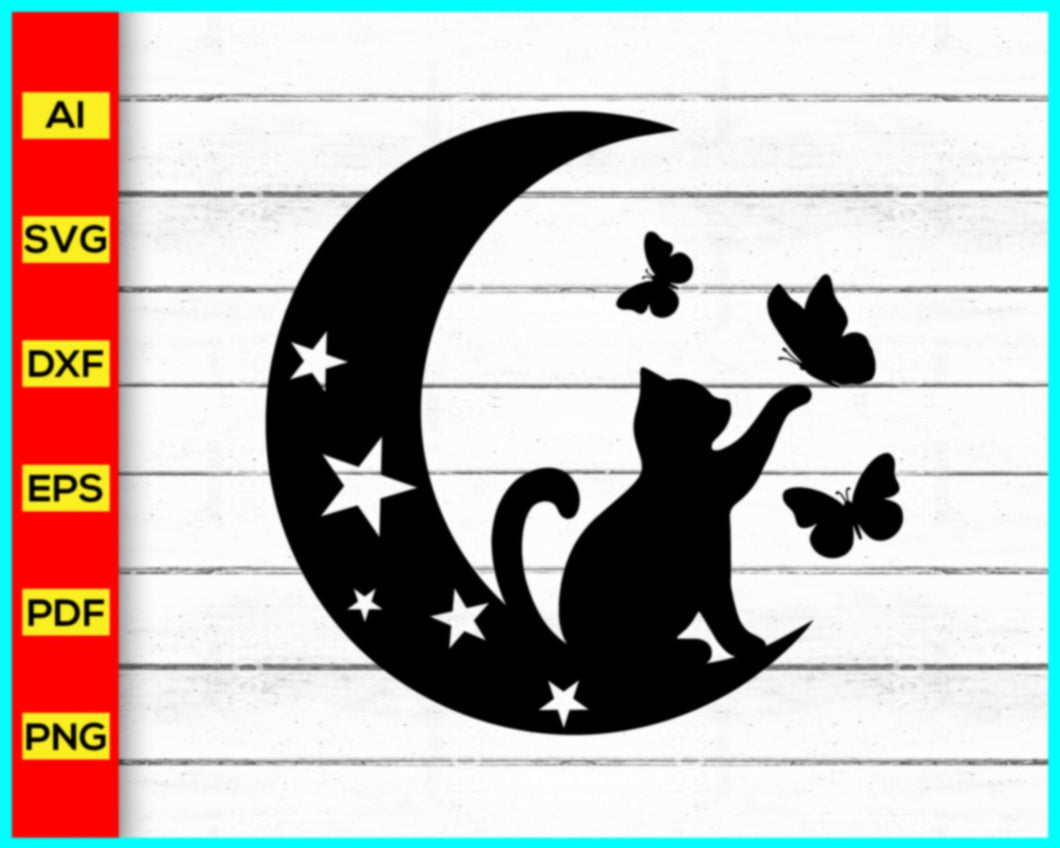 Moon Cat Butterfly Svg, Cat Svg, Sitting Cat Butterfly, Cat With Star, Magical Cat, celestial Svg, spooky cat svg, magic cat svg, celestial cut file, Cat and Moon SVG - My Store