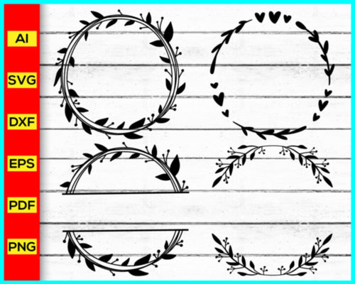 Floral Wreath Svg, Floral Frame Svg, Floral Monogram Svg, Wreath Svg silhouette, Round Frame Svg, Cut file for cricut, silhouette, vector, clipart, editable svg file - My Store