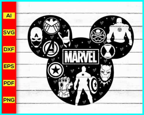 Marvel Superhero Collage Mouse Digital Design, Marvel Superheros, Avengers, Captain America, Disney Characters, Marvel Characters, silhouette