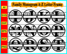 Load image into Gallery viewer, Family Monogram A-Z Letter Frame Svg, Alphabet Monogram Svg, A to Z Letter Svg, Floral Letter Svg silhouette, Floral wreath svg silhouette - My Store
