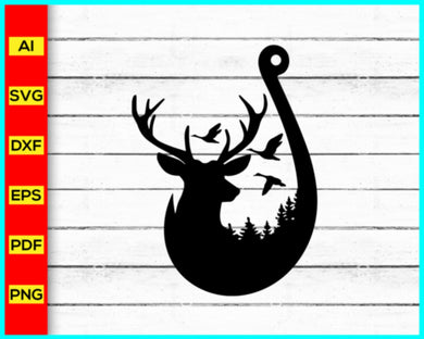 Deer and Hook Svg, Fishing svg silhouette png, Deer Hunting Svg, Fishing Logo Svg, Hunting Logo Svg, Bass Fishing logo, Deer svg silhouette png - My Store