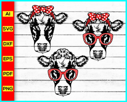 Cow svg png silhouette, Cow Face svg, Bandana Sunglasses svg, Cow Skull svg, Cow with bandana svg, Heifer Please svg, Floral Cow Skull svg - My Store