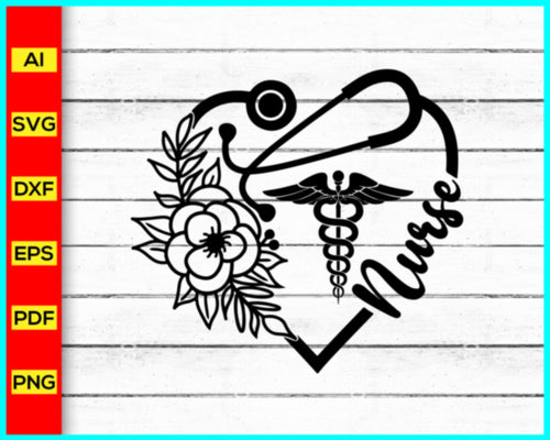 Stethoscope Monogram Love Svg, Doctor Svg, Floral Heart Stethoscope Svg, Stethoscope Clipart, Stethoscope with heart, Essential Worker Svg, Nurse Svg - My Store