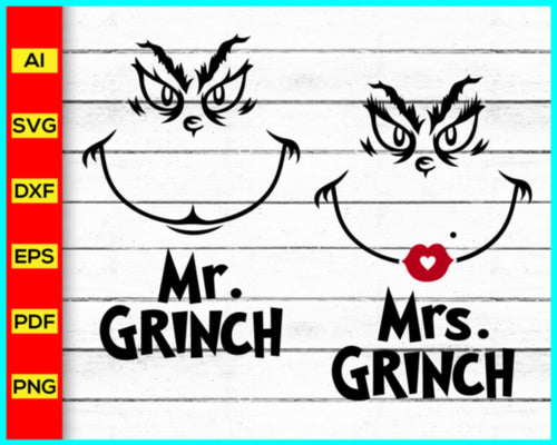 Mr. & Mrs. Grinch Svg, Grinch Svg, grinch face svg, grinch, grinchmas svg , grinch face svg bundle clipart, cricut, digital vector cut file, svg, png, dxf files - My Store