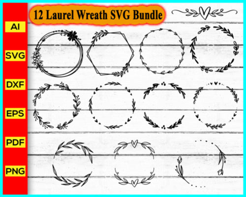 Laurel Wreath & Flourish SVG Bundle, Floral Wreath Svg png silhouette, Floral Svg png silhouette, Floral Frame Svg png silhouette, Flourish Svg png silhouette - My Store