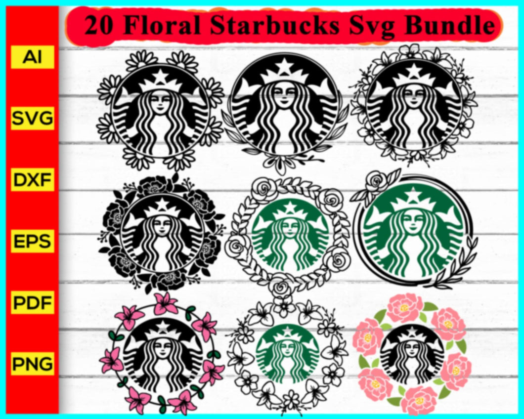 20 Floral Starbucks Svg Bundle, Flower Svg, Starbucks Coffee Svg, Starbucks Logo SVG, Coffee mug svg png, Starbucks Coffee Logo SVG, DXF, PNG - My Store