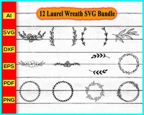 Laurel Wreath & Flourish SVG Bundle, Floral Wreath Svg png silhouette, Floral Svg png silhouette, Floral Frame Svg png silhouette, Flourish Svg png silhouette - My Store