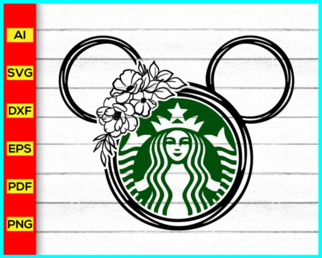 Disney Starbucks Coffee Digital FIles SVG JPG PNG Files, Floral Starbucks Svg, Flower Starbucks Svg, Disney Starbucks Svg, Disney Mickey Mouse Starbucks - My Store