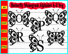 Load image into Gallery viewer, Butterfly Monogram Alphabet A-Z Svg Png Silhouette, Butterfly Svg Png Silhouette, Alphabet A-Z, Letter Monogram A-Z Svg - My Store
