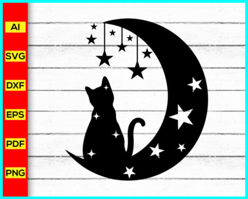 Moon Cat Svg, Cat Svg Luna Cat SVG, Cat With Star, Magical Cat, celestial Svg, spooky cat svg, magic cat svg, celestial cut file, Cat and Moon SVG - My Store