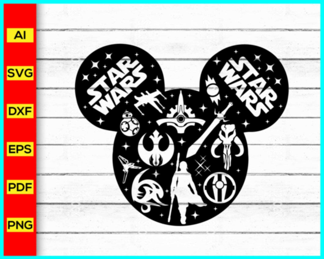 Disney Svg, Star Galaxy Svg, Star Wars Svg, Star Wars character Cut file, Disney character, Mickey Mouse, Pew Pew Pew Star Wars Svg