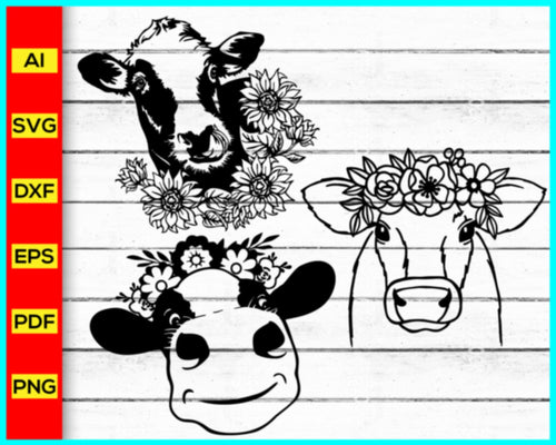 Cow svg png silhouette, Cow Face svg, Bandana Sunglasses svg, Cow Skull svg, Cow with bandana svg, Heifer Please svg, Floral Cow Skull svg - My Store