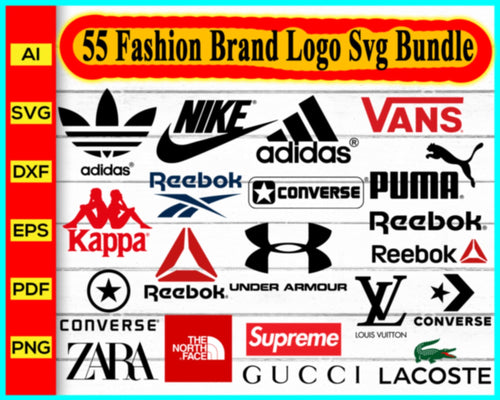 All Fashion Brand Logo Bundle, Nike, Addidas, Puma, Vans, Kappa logo, Reebok logo, Supreme logo, Zara logo, Gucci logo Svg dxf png silhouette vector - My Store