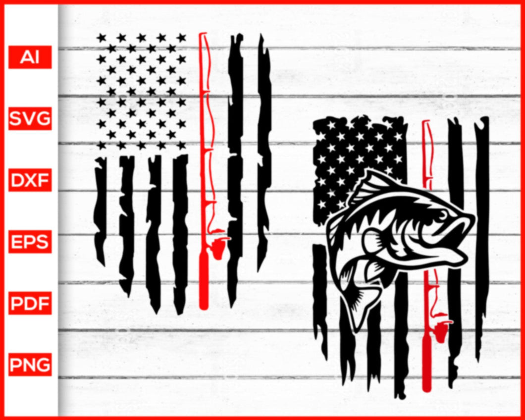 Distressed Fishing American Flag Svg, US bass fish svg, bass fishing svg,  distressed american flag svg, American Flag with Fish, Fishing svg